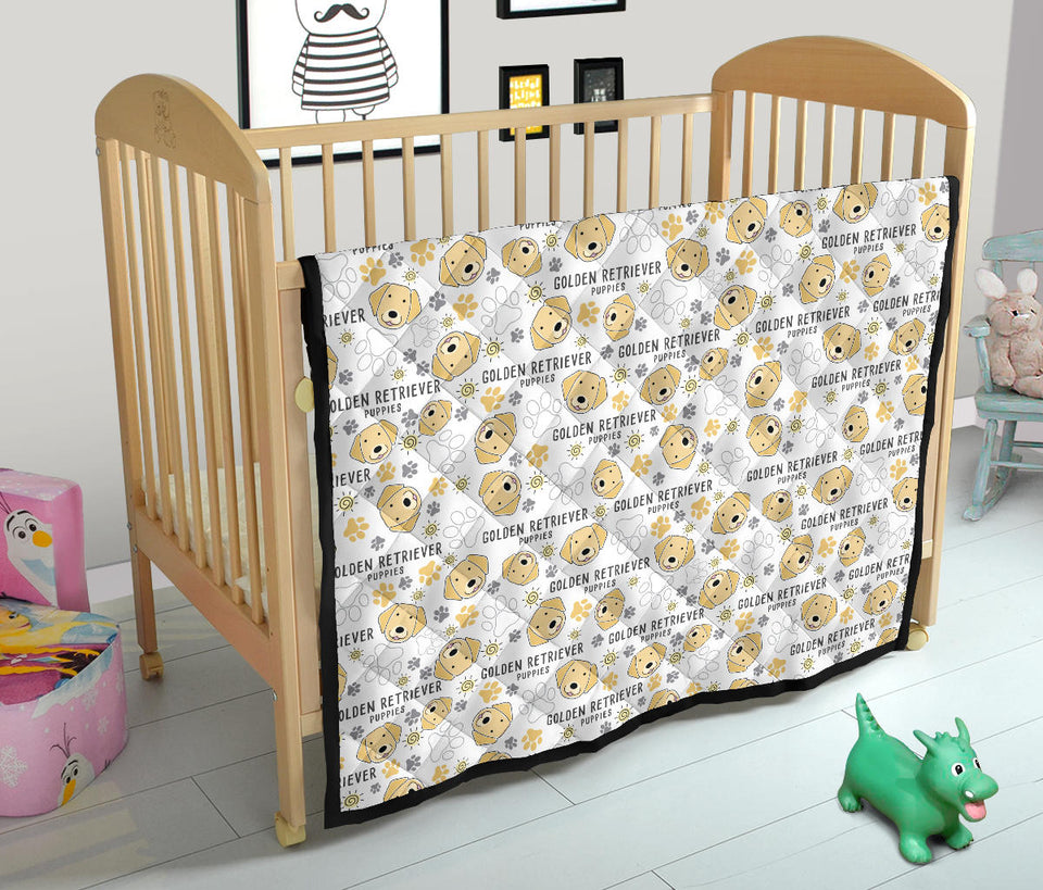 Golden Retriever Pattern Print Design 04 Premium Quilt