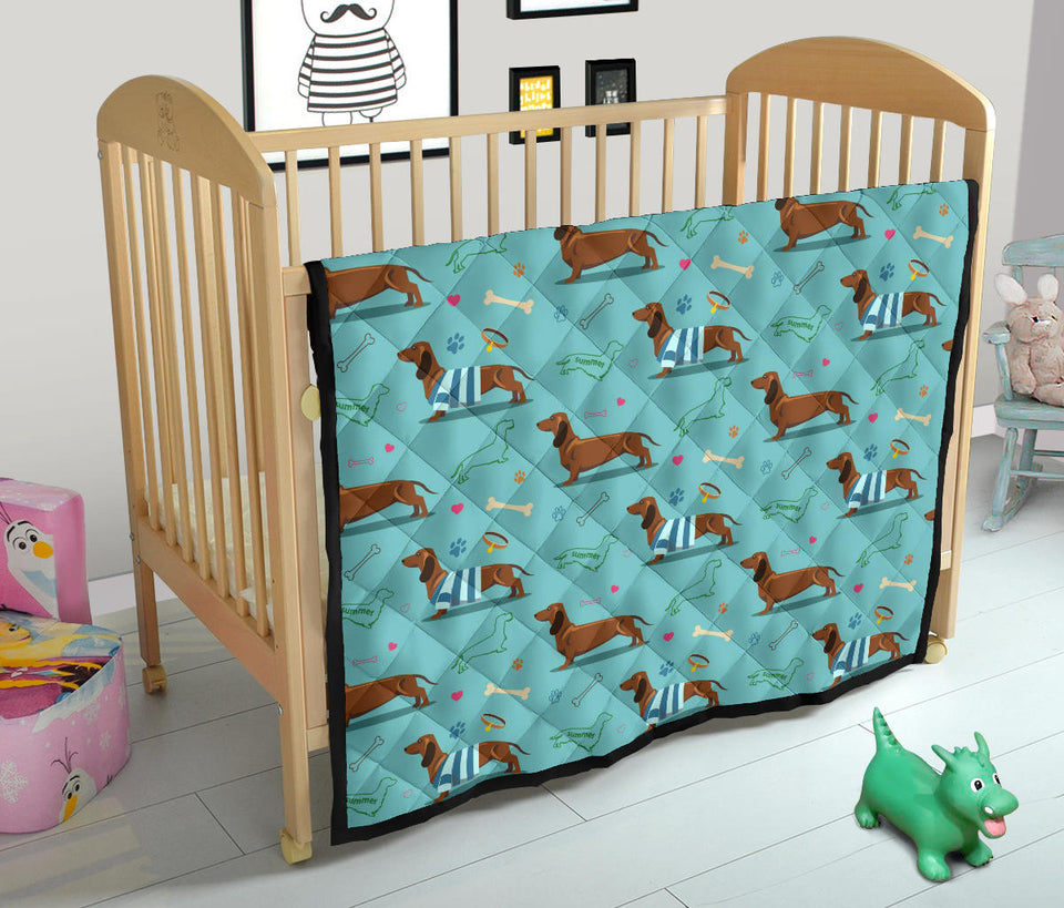 Dachshund Decorative Background Premium Quilt