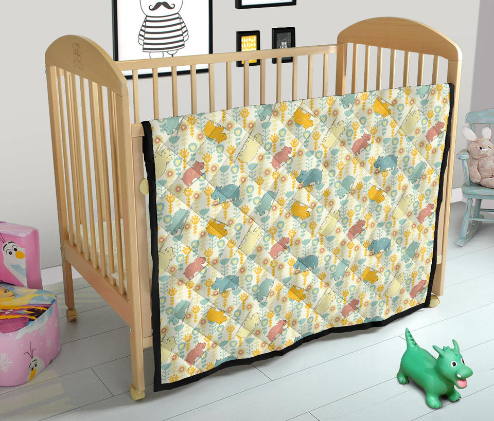 Hippopotamus Pattern Print Design 04 Premium Quilt