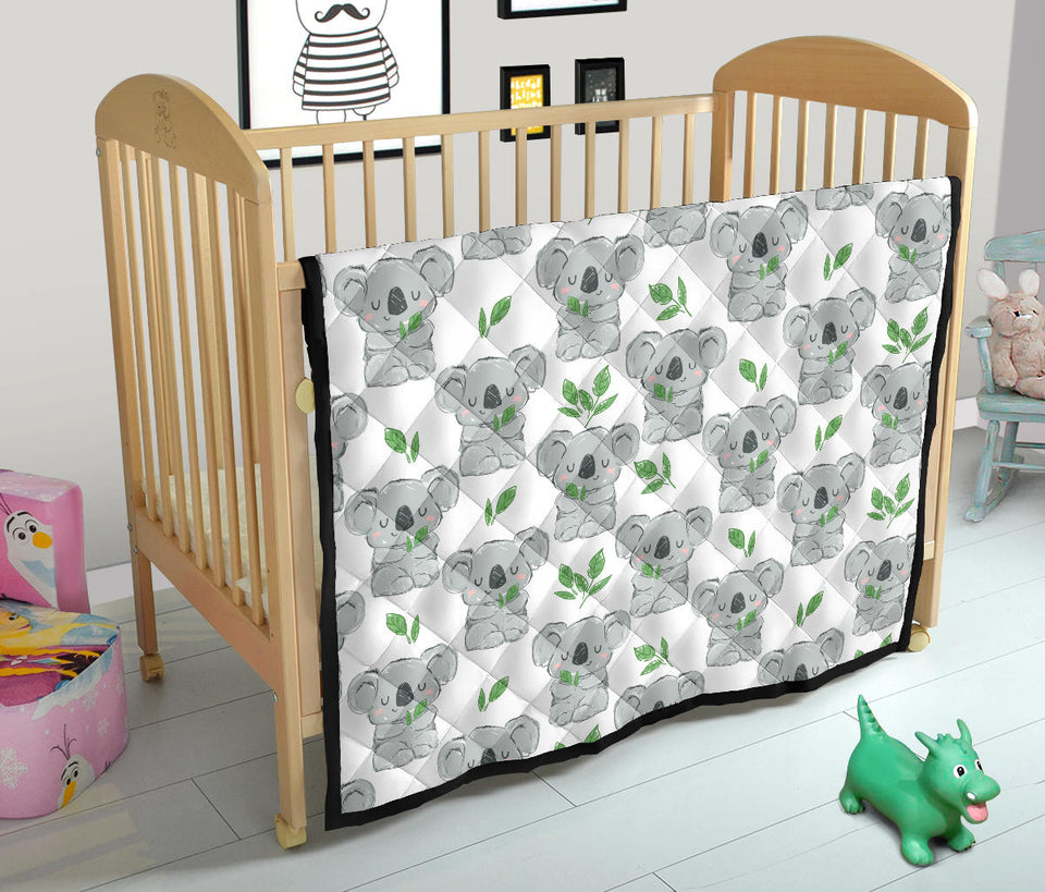 Hand Drawn Koala Leaves Pattern Premium Quilt