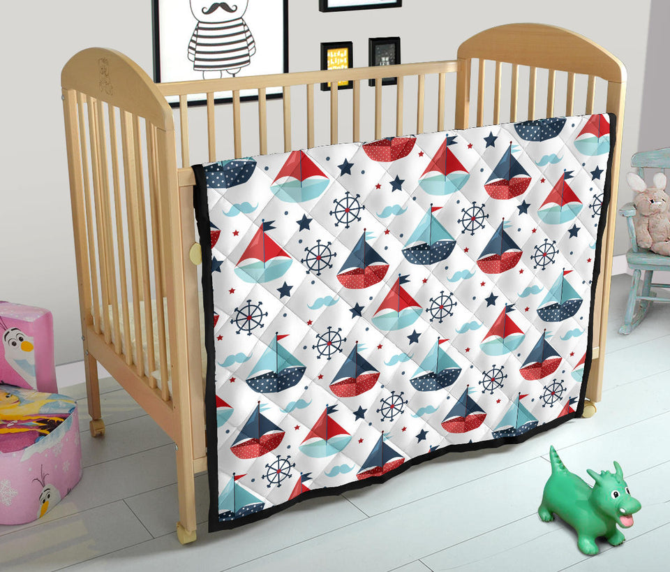 Cute Color Paper Sailboat Pattern Premium Quilt