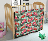 Beautiful Flamingo Tropical Palm Leaves Hibiscus Pateern Background Premium Quilt