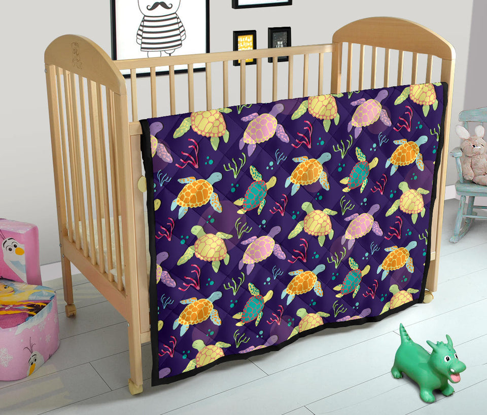Colorful Sea Turtle Pattern Premium Quilt