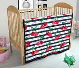 Hand Drawn Cherry Pattern Striped Background Premium Quilt