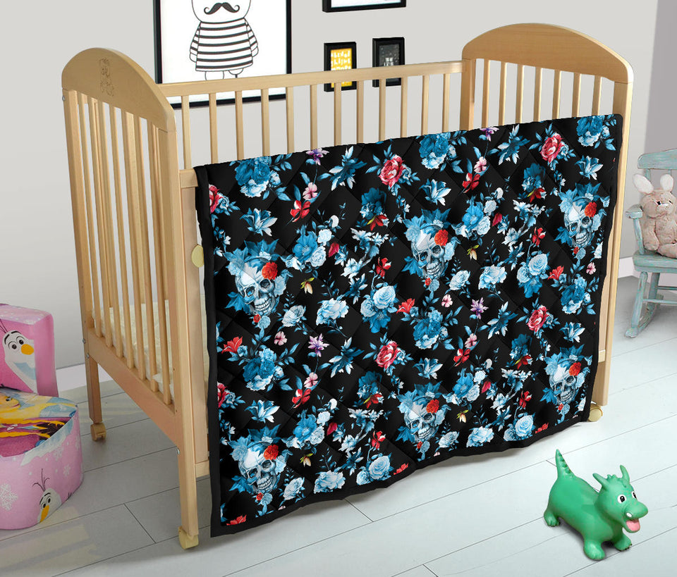 Skull Flower Roses Leave Pattern Premium Quilt
