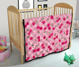 Cherry Flower Pattern Pink Background Premium Quilt