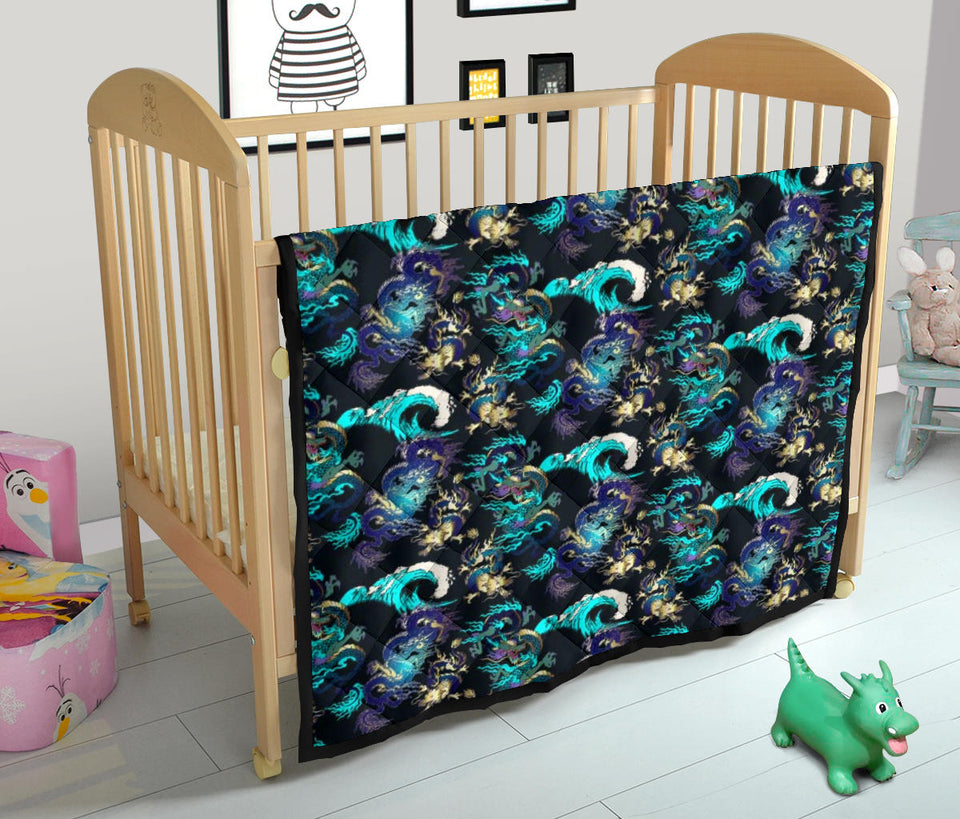 Dragon Sea Wave Pattern Premium Quilt