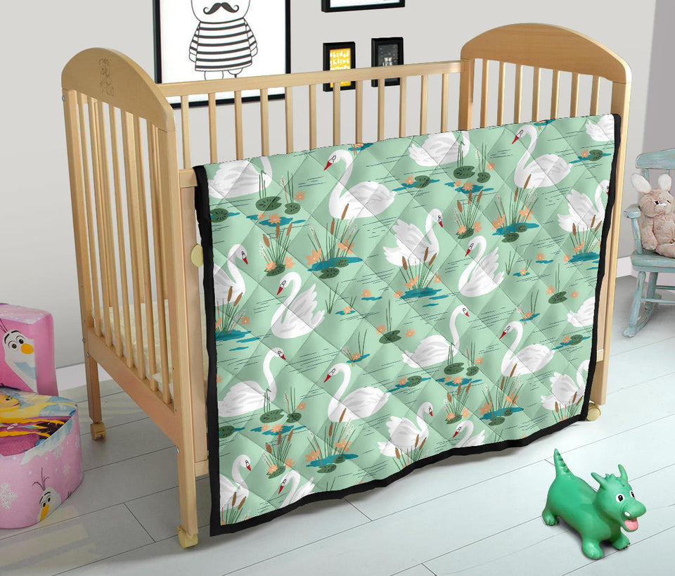 White Swan Lake Pattern Premium Quilt