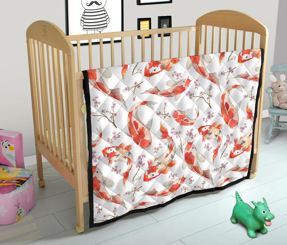 Watercolor Koi Fish Carp Fish Pattern Premium Quilt