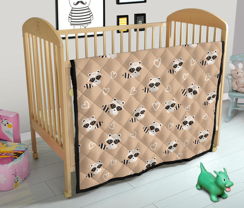 Cute Raccoon Heart Pattern Premium Quilt