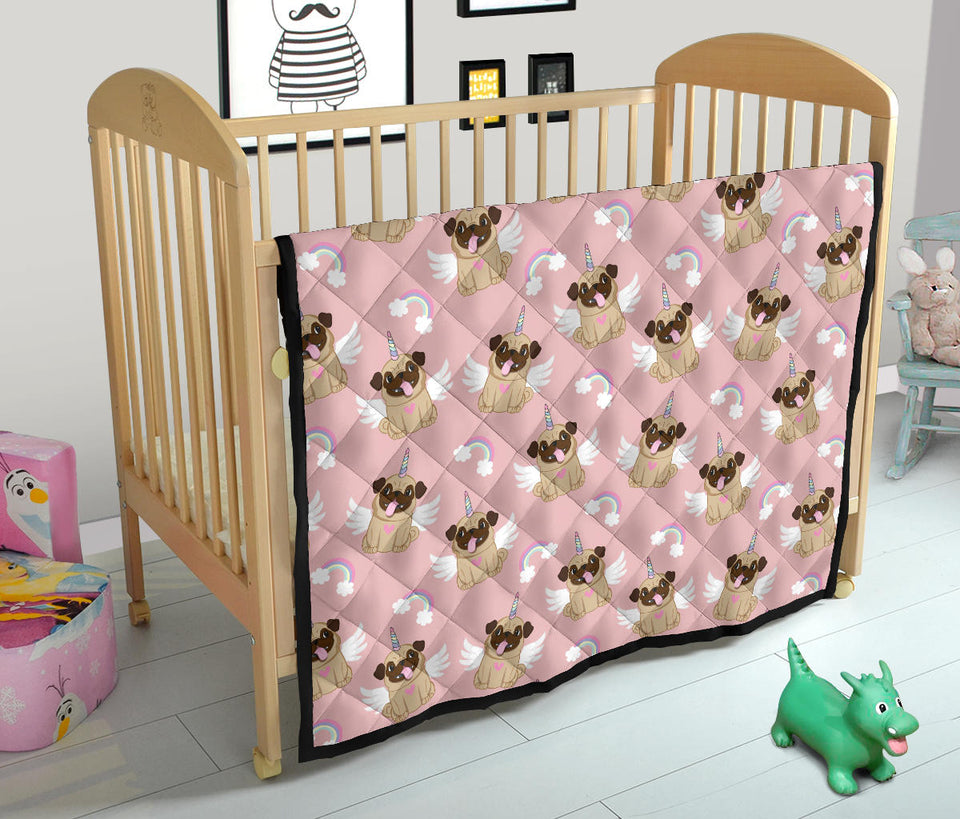 Cute Unicorn Pug Pattern Premium Quilt