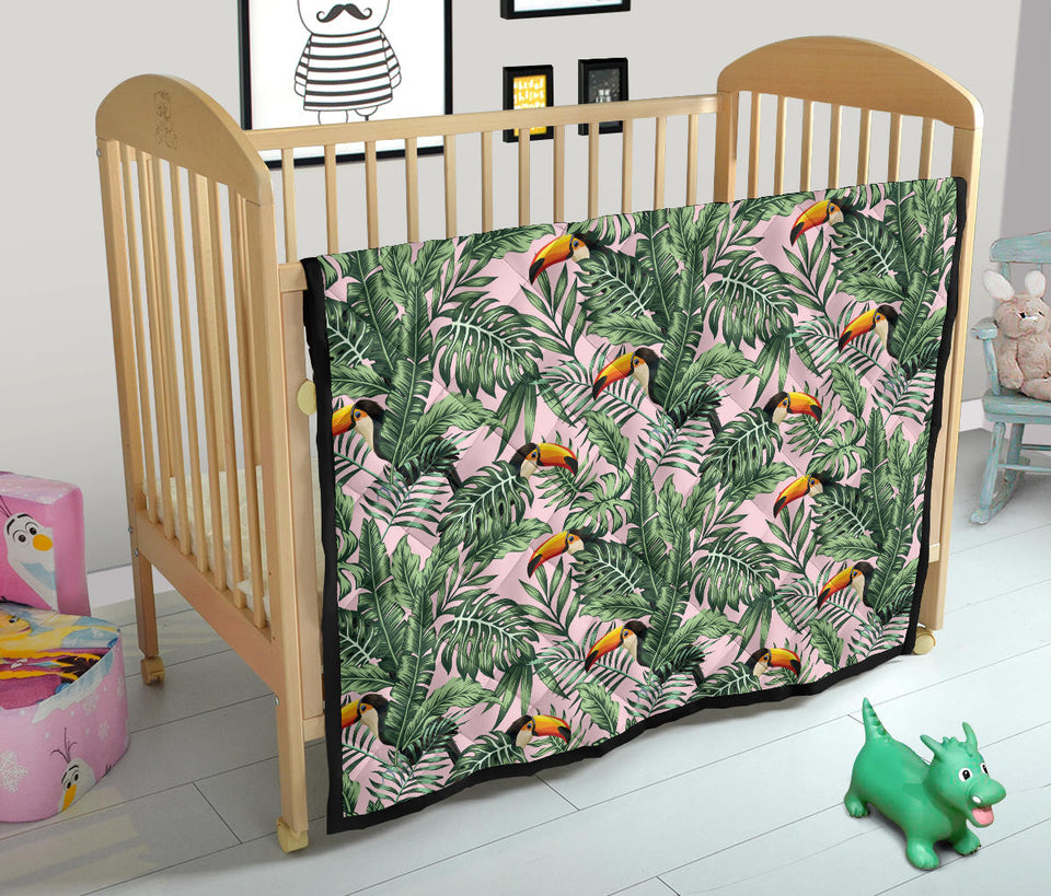 Toucan Tropical Green Jungle Palm Pattern Premium Quilt