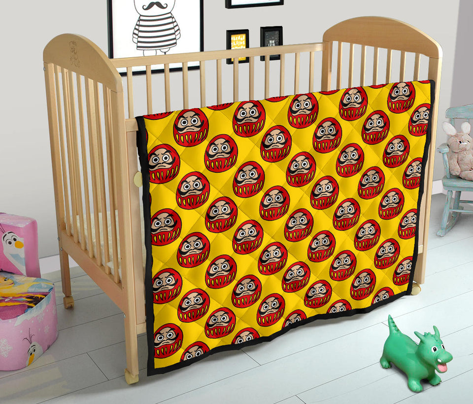 Daruma Japanese Wooden Doll Yellow Background Premium Quilt
