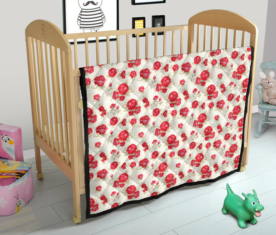 Rose Pattern Print Design 01 Premium Quilt