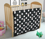 Cute White Rabbit Polka Dots Black Background Premium Quilt