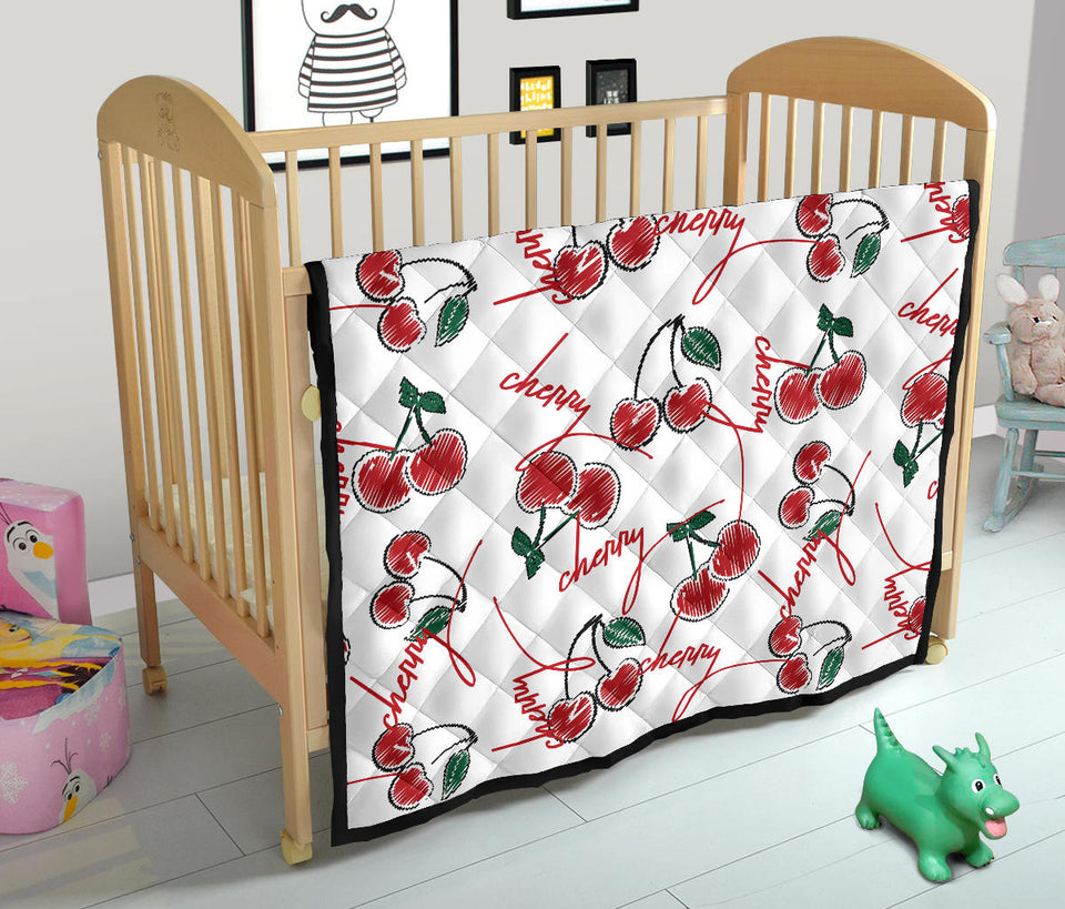 Hand Drawn Cherry Pattern Premium Quilt