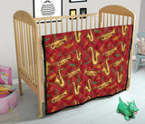 Saxophone Cornet Pattern Red Background Premium Quilt