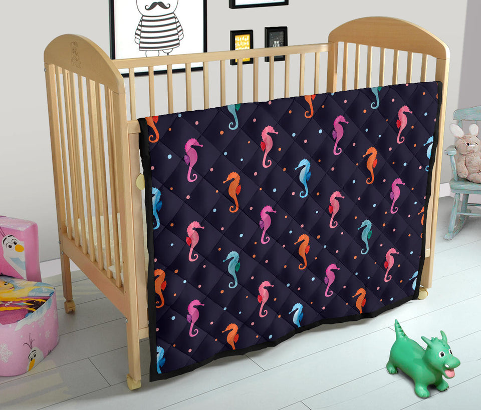 Watercolor Colorful Seahorse Pattern Premium Quilt