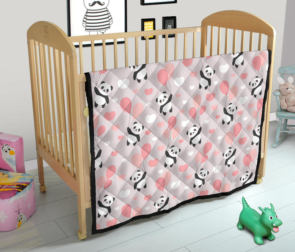 Cute Panda Ballon Heart Pattern Premium Quilt