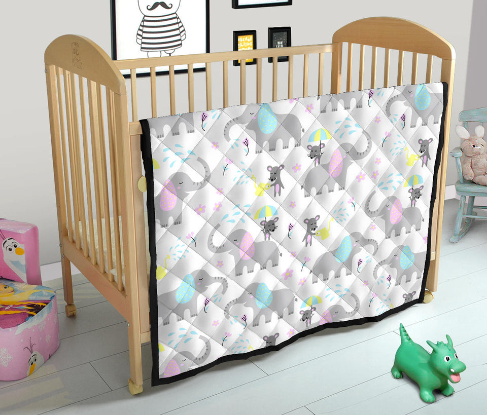 Cute Elephant Mouse Pattern Premium Quilt