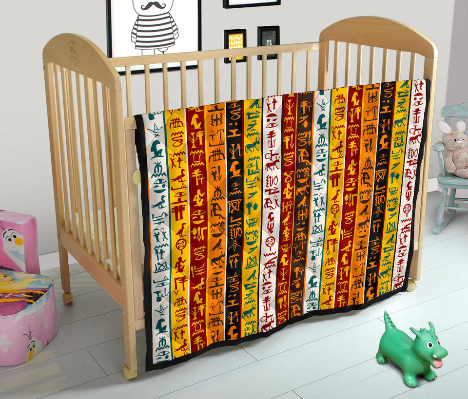 Egypt Hieroglyphics Pattern Print Design 01 Premium Quilt