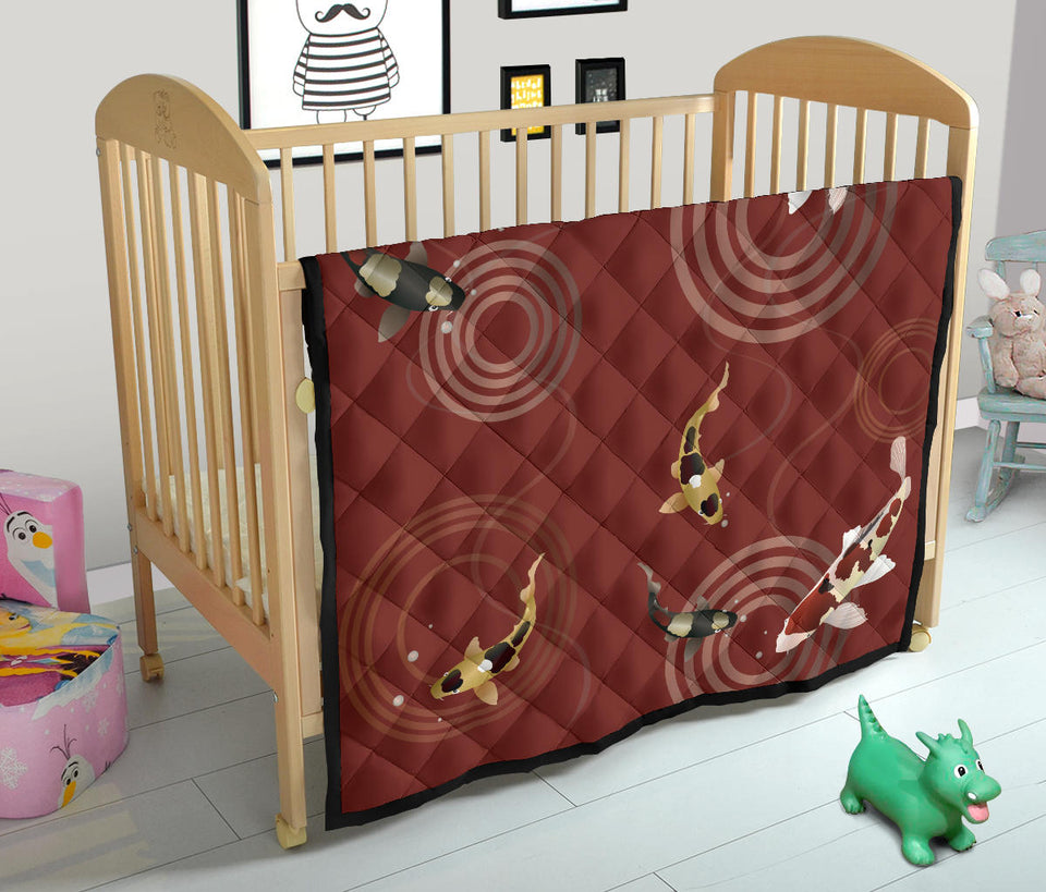 Koi Fish Carp Fish Red Background Premium Quilt