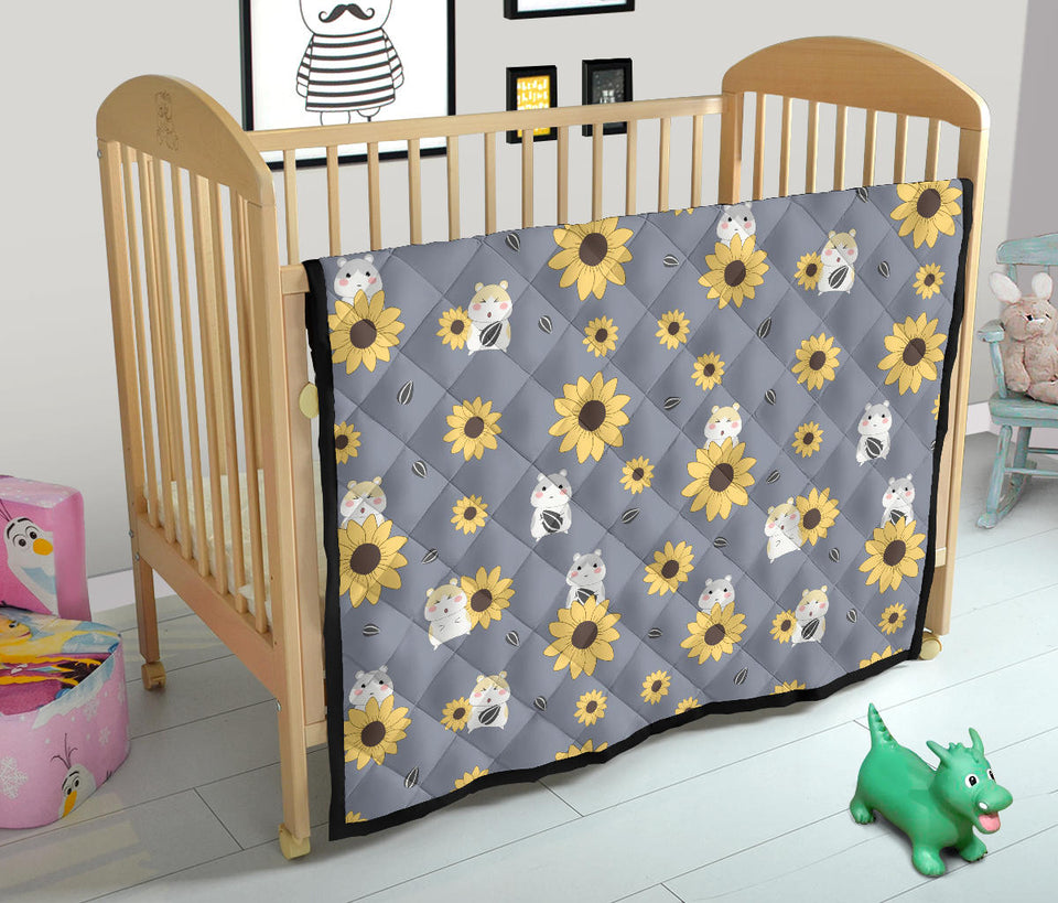 Cute Hamster Sunflower Pattern Background Premium Quilt