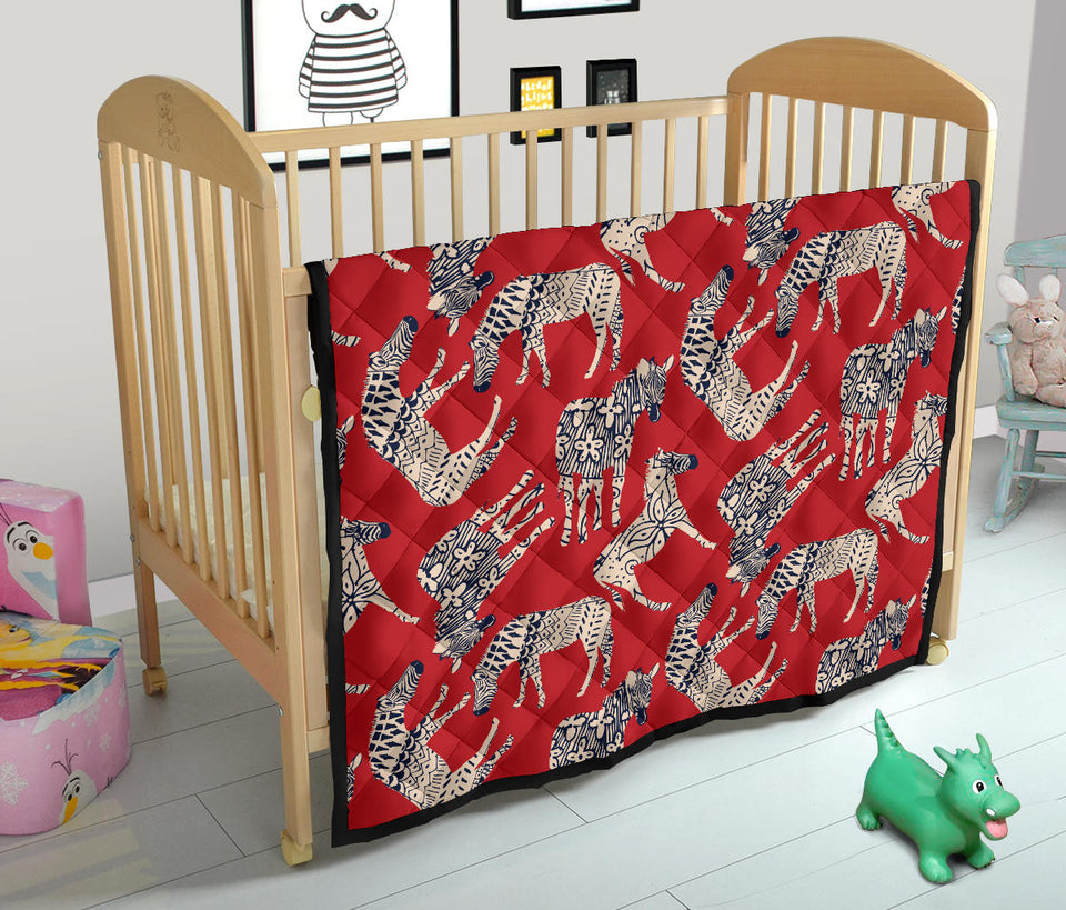 Zebra Abstract Red Background Premium Quilt