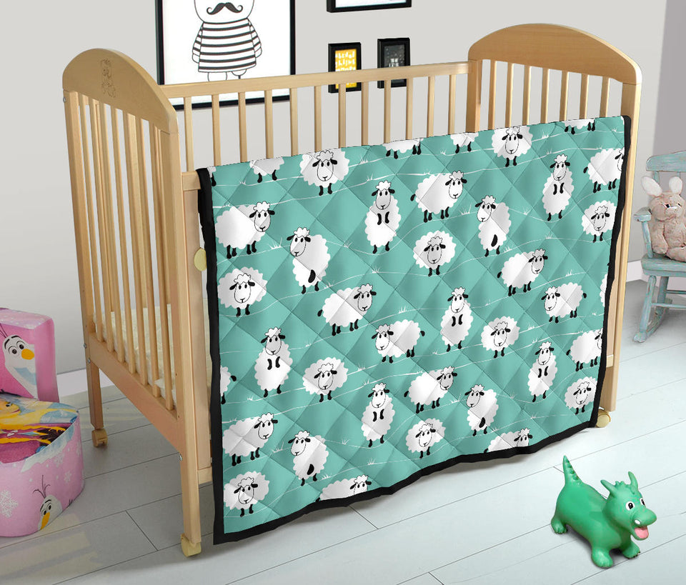 Cute Sheep Green Background Premium Quilt