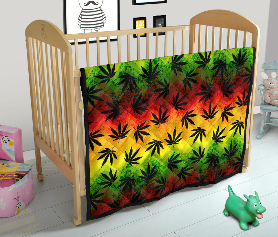 Canabis Marijuana Weed Pattern Print Design 03 Premium Quilt