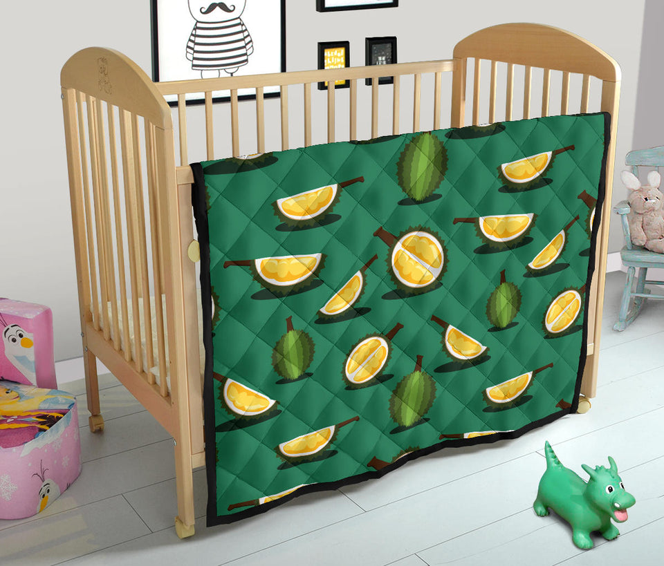 Durian Pattern Green Background Premium Quilt