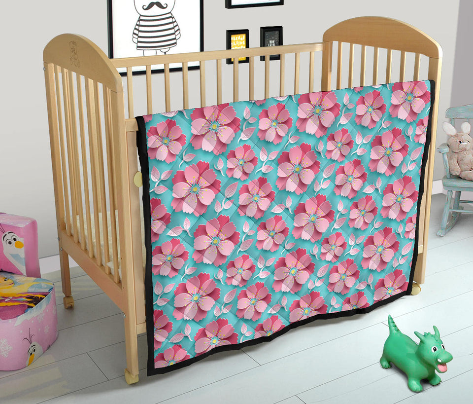 3D Sakura Cherry Blossom Pattern Premium Quilt
