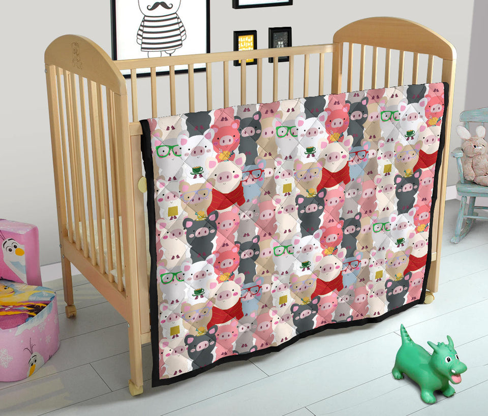 Pig Pattern Print Design 02 Premium Quilt