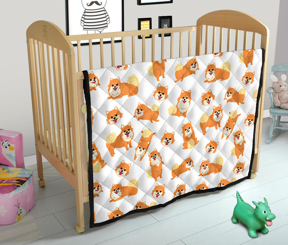 Brown Pomeranian Pattern Premium Quilt