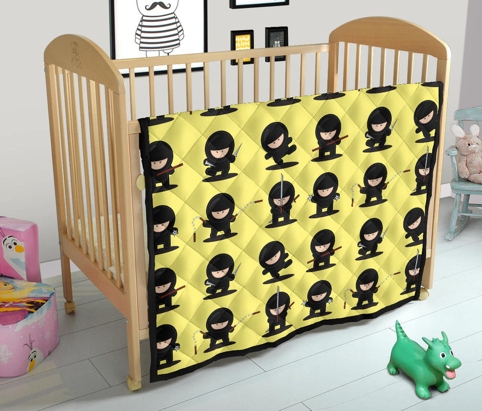 Cute Ninja Yellow Background Premium Quilt