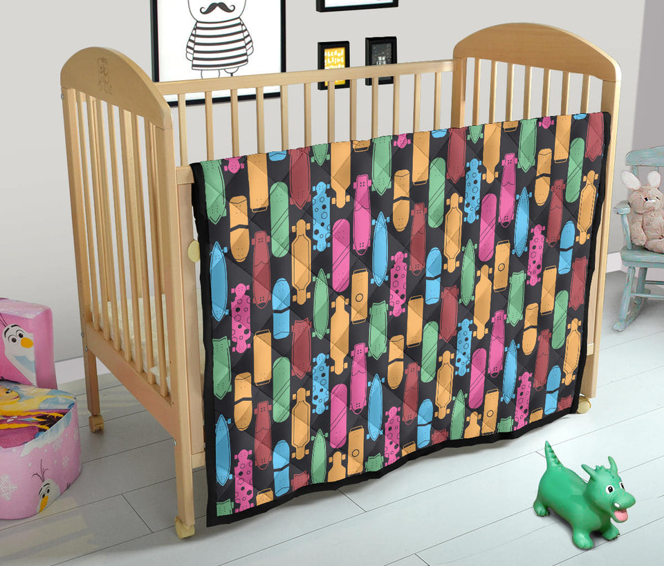 Skate Board Pattern Print Design 02 Premium Quilt