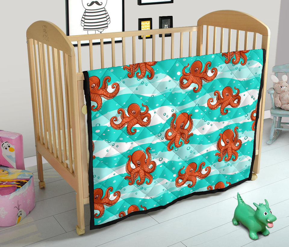 Octopuses Sea Wave Background Premium Quilt
