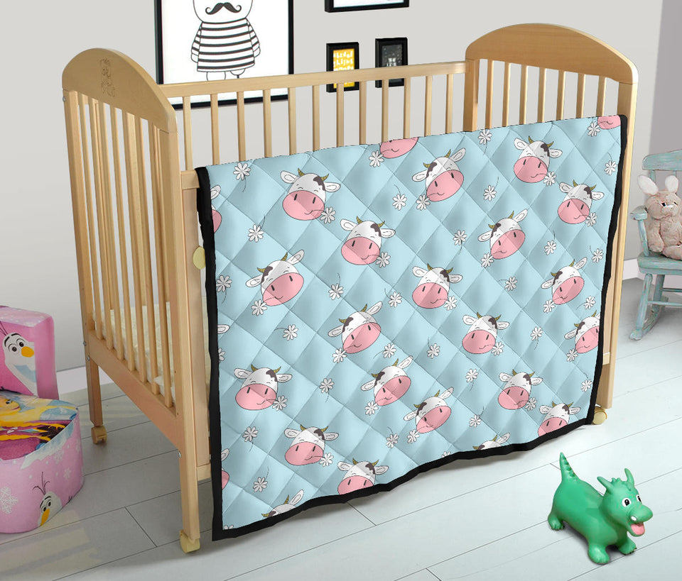 Cute Cow Flower Pattern Premium Quilt