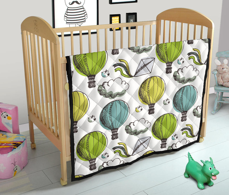Hot Air Balloon Bird Cloud Pattern Premium Quilt