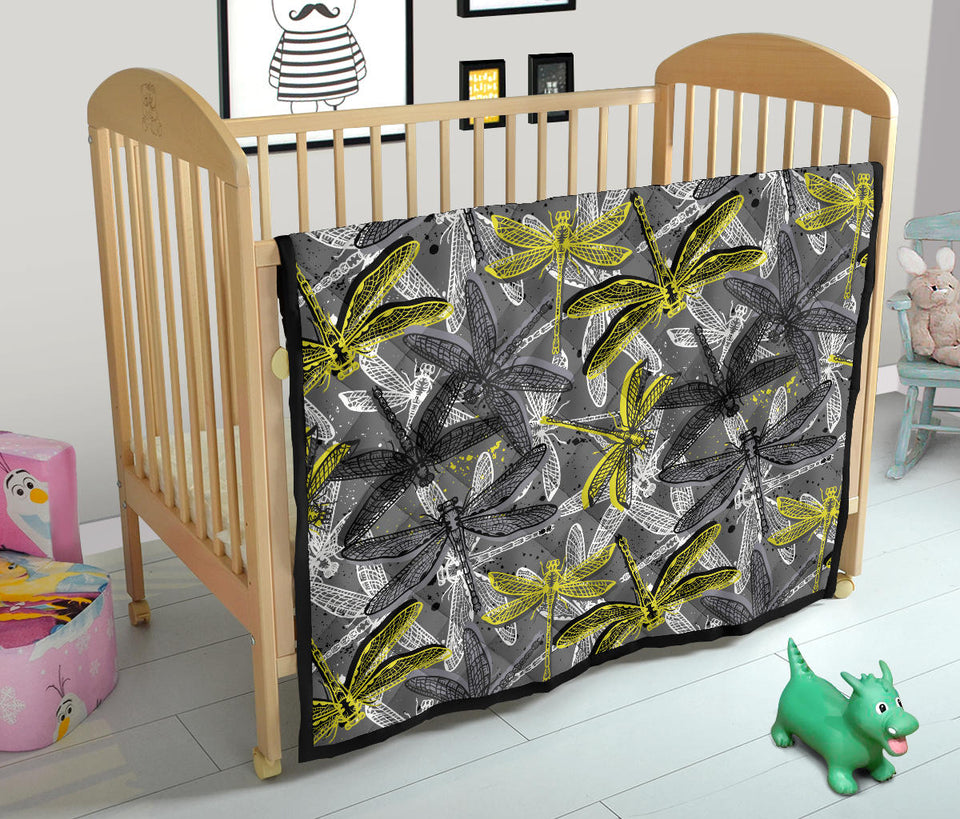 Hand Drawn Dragonfly Pattern Premium Quilt