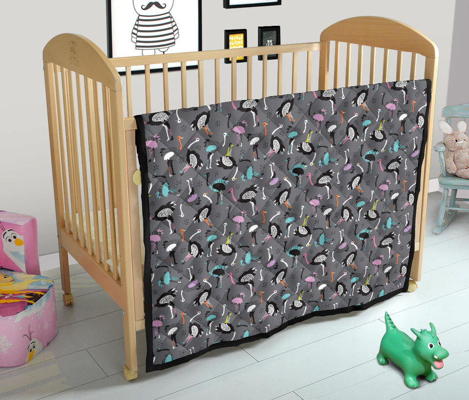 Ostrich Pattern Print Design 01 Premium Quilt