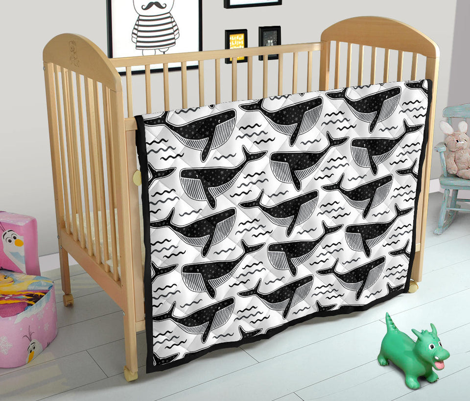 Black Whale Pattern Premium Quilt