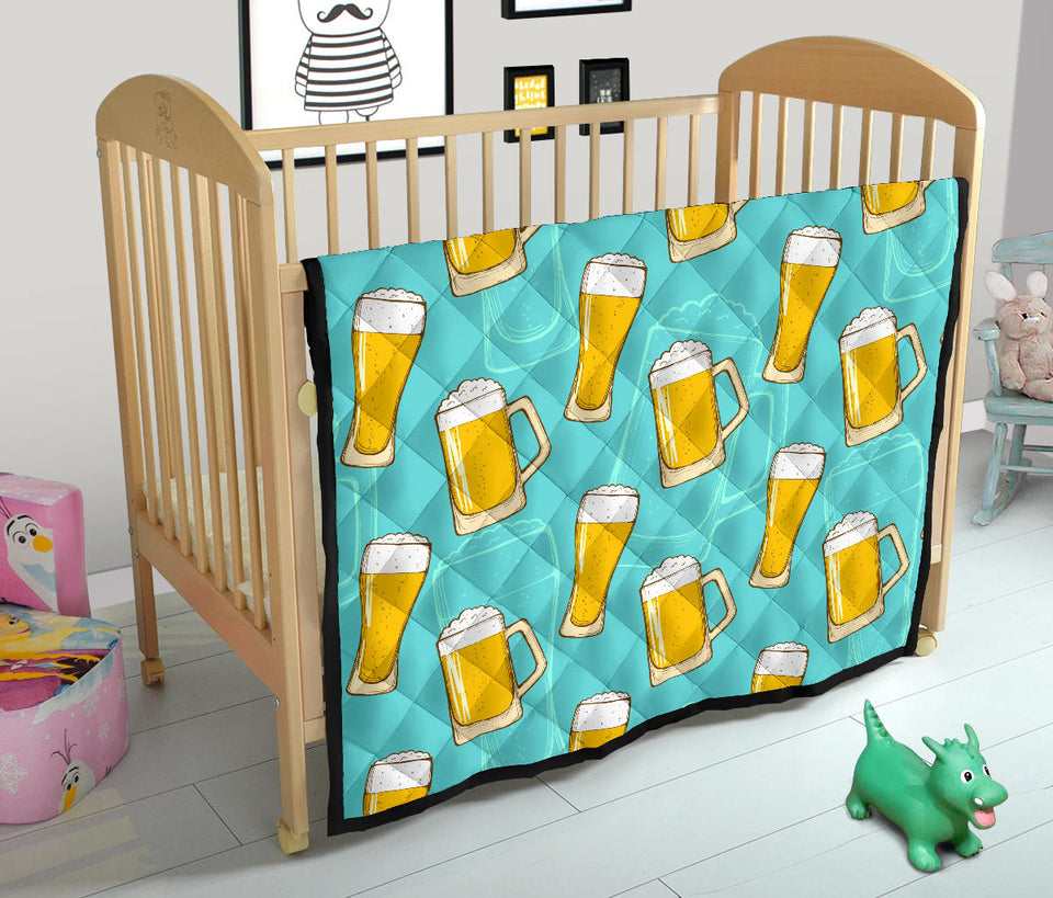 Beer Pattern Green Background Premium Quilt