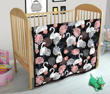 White Swan Blooming Flower Pattern Premium Quilt