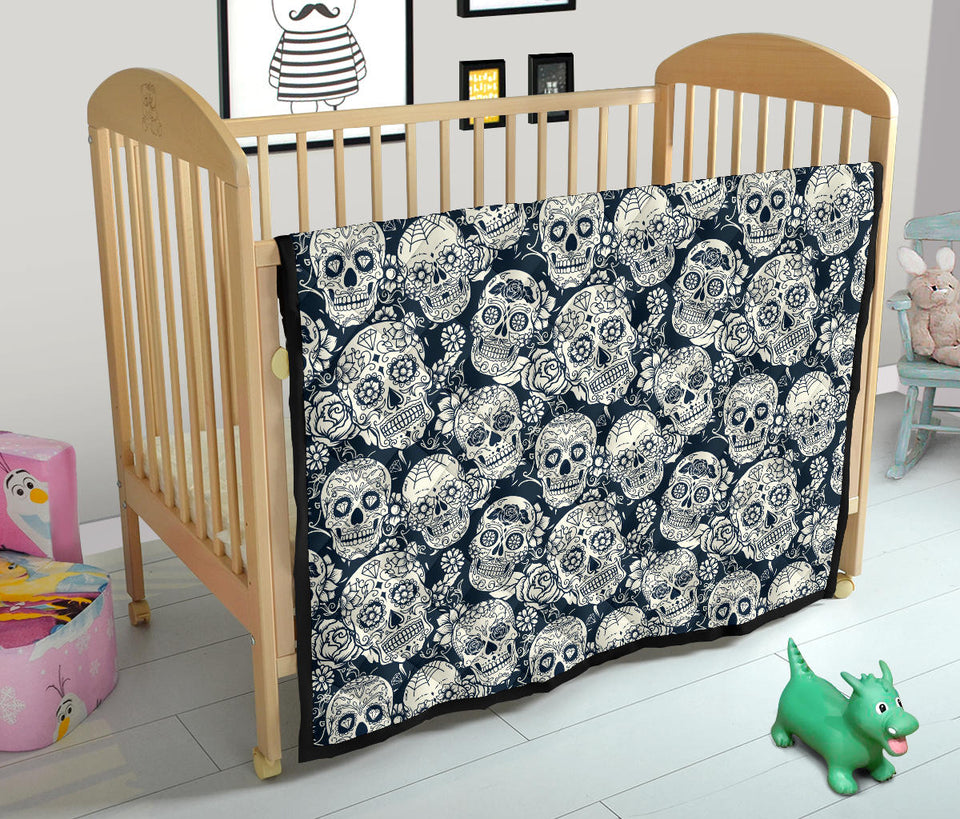 Sugar Skull Black White Pattern Premium Quilt