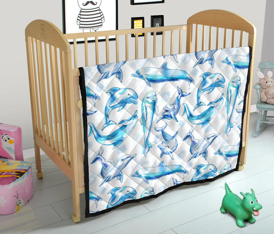 Watercolor Dolphin Pattern Premium Quilt