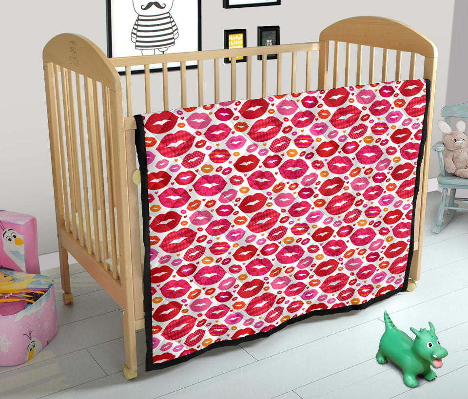 Lips Pattern Print Design 01 Premium Quilt