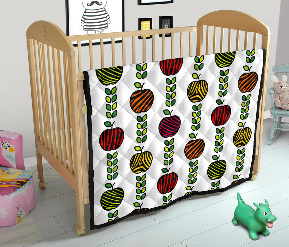 Colorful Apples Leave Zebra Stripe Premium Quilt