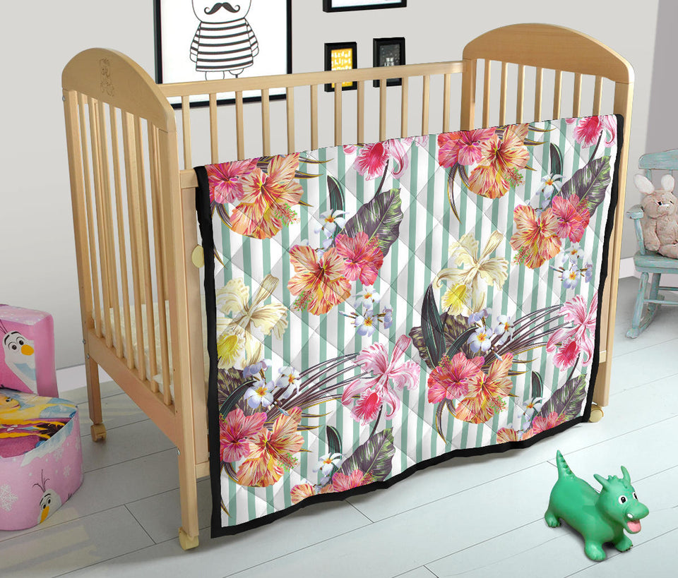 Colorful Orchid Flower Pattern Premium Quilt