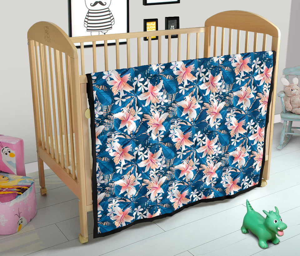Hibiscus Pattern Print Design 02 Premium Quilt